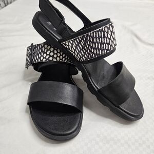 Sorel Ella III Slingback Sandals, Size 7, Black/white Print Large Buckle